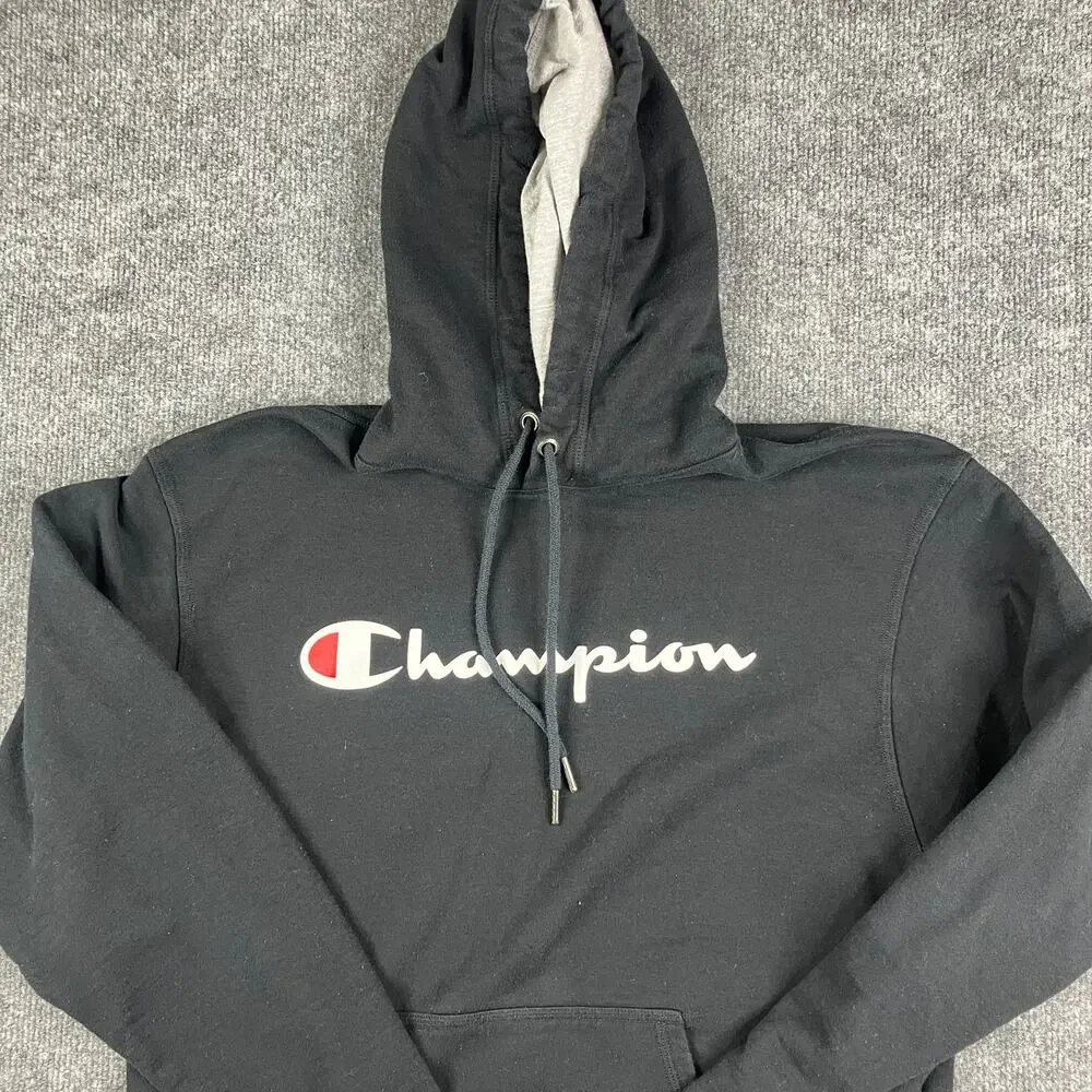 Champion Hoodie Men's Medium Black Pullover Logo Athletic Sweatshirt‎